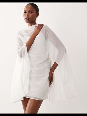 ASOS White Cape-Sleeve Mini Dress